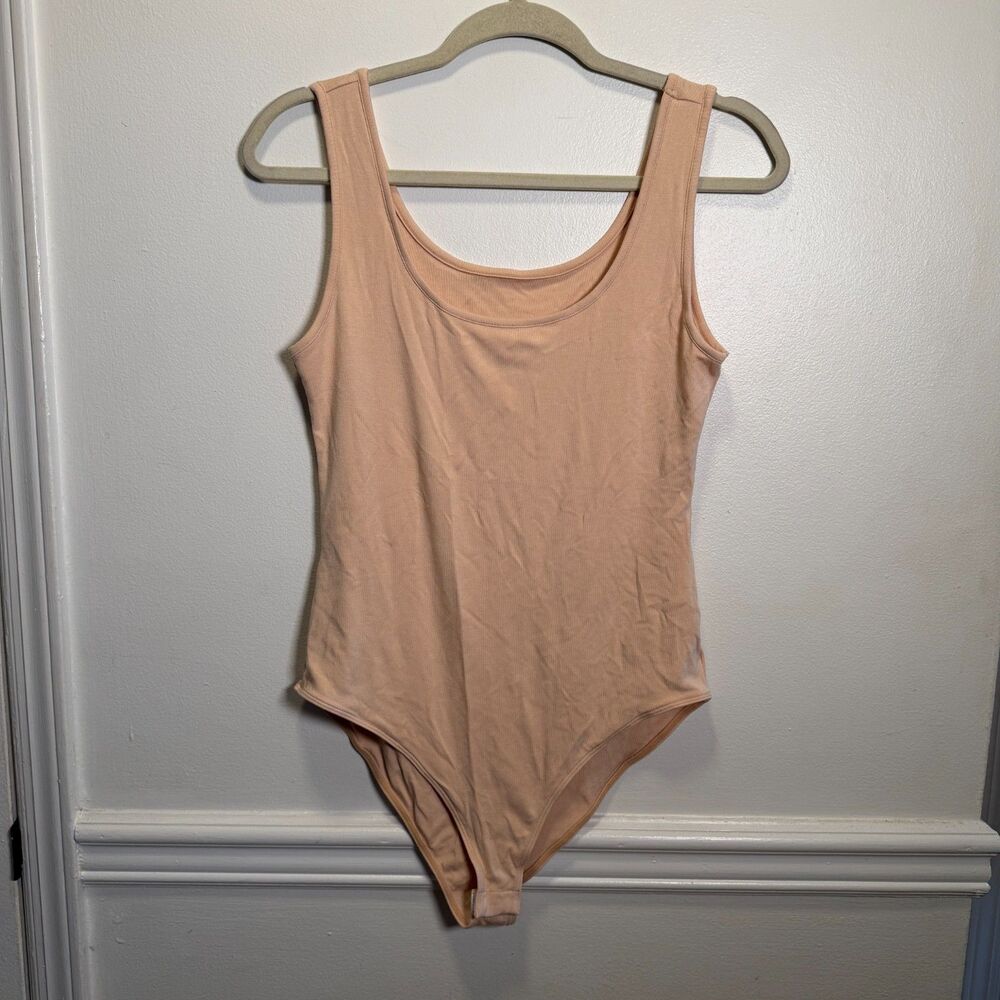 MANGOPOP Bodysuit XL Nude Beige Scoop Neck Sleeveless Rayon Spandex Stretch